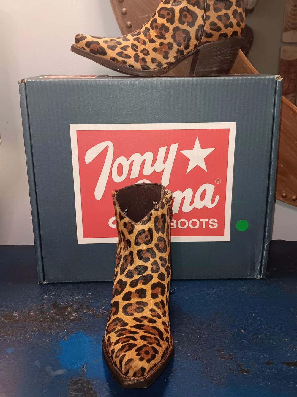 Tony Lama Leopard Print Western Ankle Boots - Brown/Tan - Picture 3 of 7